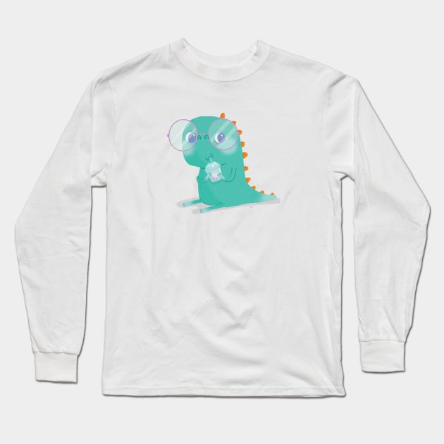 Dino drinking boba tea!! Long Sleeve T-Shirt by Peanuttiedesign